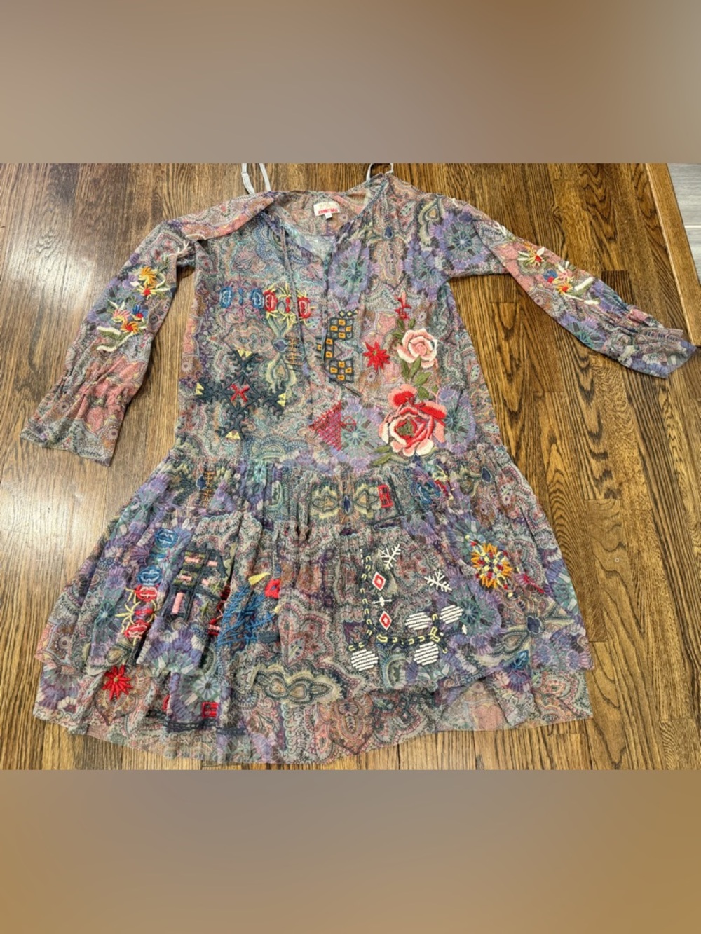 Johnny Was Biya Wilde Mesh Dress Size M Embroidered Boho Sheer pop